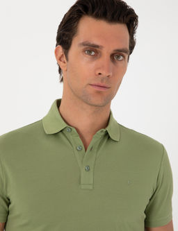 A__k Ye_il Slim Fit Polo Yaka Pamuklu Basic T-shirt - Cacharel фото 2