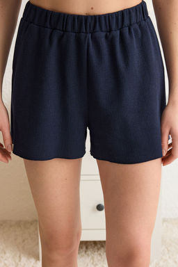 Trendyolmilla Lacivert Yaka Detayl? Waffle Kumas Sortlu Orme Pijama Tak?m? THMSS25PT00113 фото 5