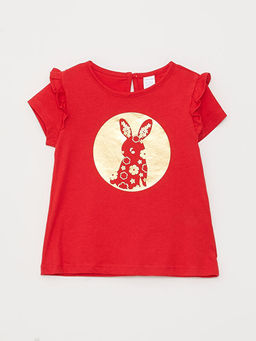 Bisiklet Yaka K?sa Kollu Bask?l? K?z Bebek Ti??rt