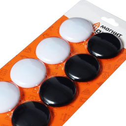 Магниты для доски d-4см (набор 8 штуки) на блистере, 4штуки-белые, 4штуки-черные