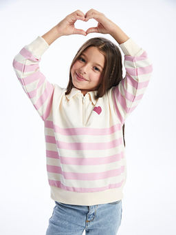 Polo Yaka ?izgili Uzun Kollu K?z ?ocuk Sweatshirt