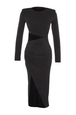 Trendyolmilla Siyah Kruvaze Yaka Cut Out/Pencere Detayl? Orme S?k Abiye Elbise TPRAW23EL00272