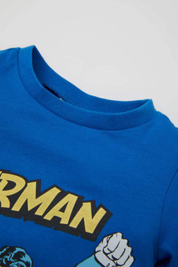 Пижамный комплект из чесаного хлопка с короткими рукавами и Суперменом для маленьких мальчиков - Defacto фото 3