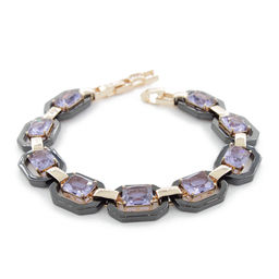 Браслет Октагон из черной керамики с Александритом покрытие под золото, длина 18см