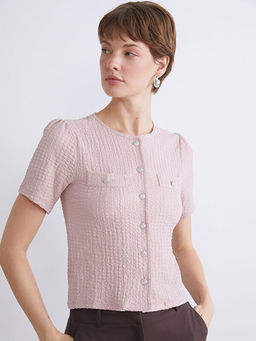 Bisiklet Yaka Dokulu Bluz