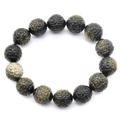 Браслет из Обсидиана шарик резной 14мм, 55г