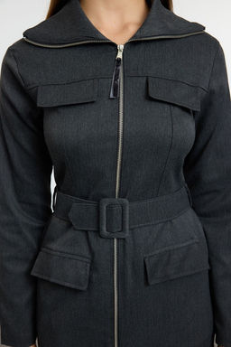 Trendyolmilla Lacivert Fermuarl? Cep Detayl? Gabardin Kumas Midi Dokuma Gomlek Elbise TWOAW25EL00261  фото 14