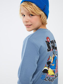 Bisiklet Yaka Nostaljik Maymun Bask?l? Uzun Kollu Erkek ?ocuk Sweatshirt