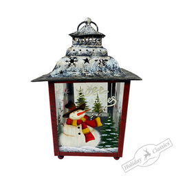 Фонарь декоративный заснеженный "Наилучшие пожелания на Рождество" (металл/стекло) 18х18х29 см