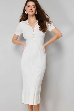 TRENDYOLMILLA Lacivert Maxi Triko Polo Yaka Elbise TWOSS24EL00282 фото 35