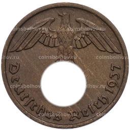 Монета 2 рейхспфеннига 1937 года F Германия