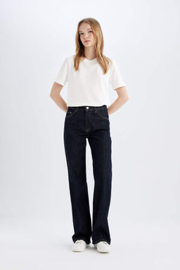 Прямые длинные джинсовые брюки с высокой талией - Defacto фото 2