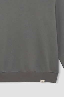 Толстый базовый однотонный толстый толстый свитшот оверсайз с широким кроем и круглым вырезом - Defacto фото 2