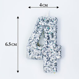 Цена за 2 шт. Свеча в торт с блестками «Цифра 4», 6.5×4 см, серебряная