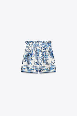 PRINTED SATIN PAPERBAG BERMUDA SHORTS - Zara фото 8