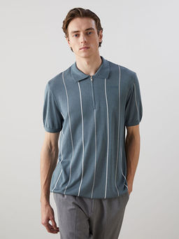 Polo Yaka K?sa Kollu ?izgili Erkek Triko Kazak