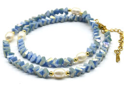 Чокер из циркона с жемчугом цв. сизый, 41см