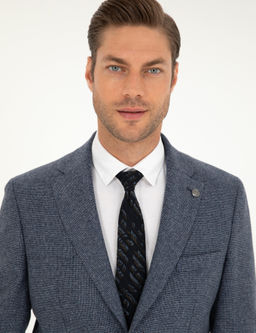 Lacivert Y_n Kar___ml_ Slim Fit Ceket
