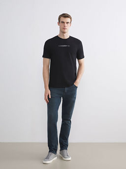 Bisiklet Yaka Bask?l? Penye Erkek Ti??rt