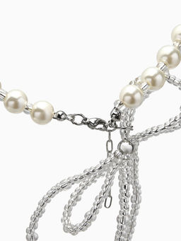 Бусы «Бантик» с жемчугом, белые в серебре, 37 см