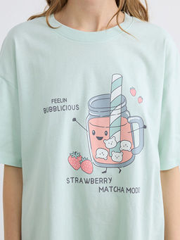 Bisiklet Yaka Bask?l? Oversize Kad?n Gecelik