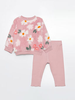 Bisiklet Yaka Uzun Kollu Bask?l? K?z Bebek Sweatshirt ve Tayt 2li Tak?m
