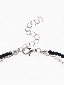 Колье из бисера «Сердце», двойной ряд, чёрно-белое в серебре