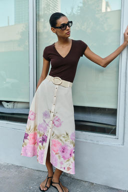 FLORAL PRINT MIDI SKIRT