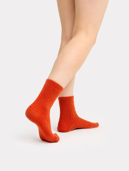 Цена за 5 пар! Носки женские шерстяные оранжевые с текстурой объемных ромбиков св.терракотовый 394K-1553 - Mark formelle фото 2