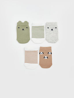 Bask?l? Erkek Bebek Patik ?orap 5li