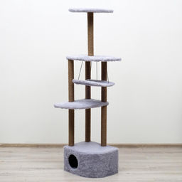 Комплекс для кошек с когтеточкой, угловой, с гамаком, 48 х 48 х 171 см, серый - Пижон фото 11