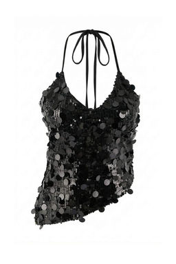 Siyah V Yaka Pul Payetli Ask?l? Party Bluz TPRSS26BZ00017