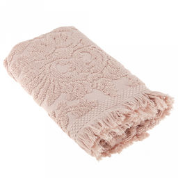 Полотенце махровое "Вензель" 34х75см, хлопок 100%, с бахромой, пудровый (Китай)