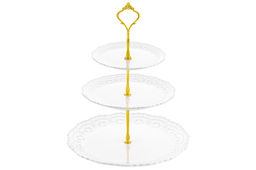 Блюдо-этажерка 3-х ярусная 28*28*37 см Белый узор с золотистым креплением, для фруктов и конфет - Elan gallery фото 6