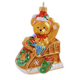 Распродажа! Медвежонок на санках с подарками (стекло) 9х5х11,5 см