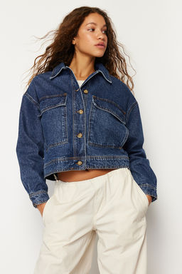 Koyu Mavi More Sustainable Cep Detayl? Denim Ceket TWOSS24CE00029 - Trendyolmilla фото 2