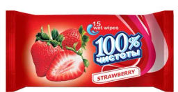 100% Чистоты Влажные салфетки (15шт) с ароматом Клубники п/п.140 арт-2/1/15-114