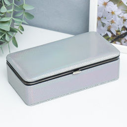 Шкатулка для украшений «Маленькие пятнышки. Серая голография», с зеркалом, искусственная кожа, 6×9.8×18.5 см