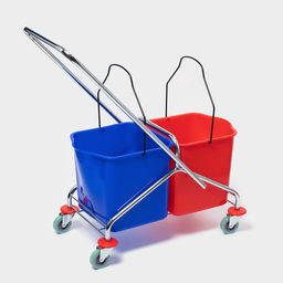 Тележка для уборки с вертикальным отжимом, два ведра по 25 л, на колёсах, хромированная рама