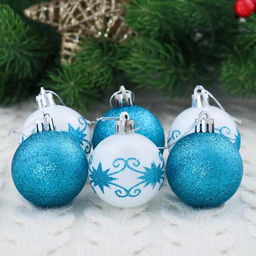 Цена за 2 шт. Ёлочные игрушки Зимняя сказка, шары новогодние, d=5 см, набор 6 шт., бело-голубой