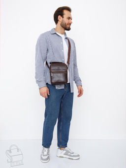 Сумка мужская кожаная 633M brown Fuzhiniao в Новосибирске