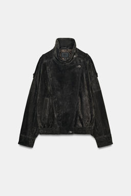 100% SUEDE LEATHER BIKER JACKET WITH COVERED BUTTONS - Zara фото 15