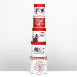 Набор шляпных новогодних коробок 5 в 1 «Зима время чудес», 23×23 — 15×15 см