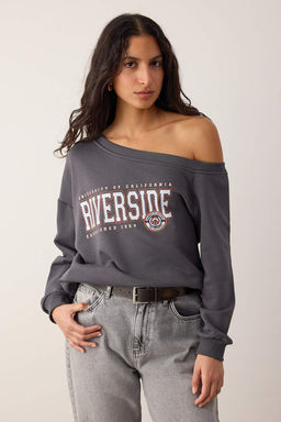 Teen Antrasit Slogan Bask?l? Ac?k Omuzlu Orme Sweatshirt TWOAW26SW00201