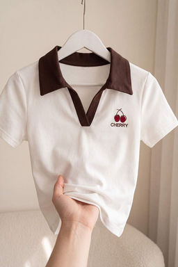 Ekru Nak__l_ / __lemeli Regular Polo Yaka Standart Kol K_sa _nterlok _rme T-Shirt TWOSS26TS00360