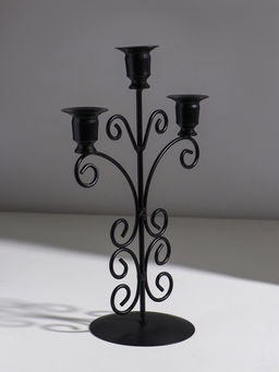 Подсвечник на 3 свечи «С завитками», металл, d=2.5 см, чёрный, 19×11×30 см