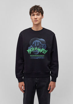 Rick and Morty Bask?l? Siyah Sweatshirt - Mavi фото 3