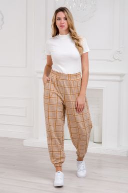 Брюки женские из футера Забава клетка горчица - Амадэль фото 3