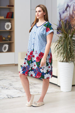 Халат Комфорт голубой/цветы