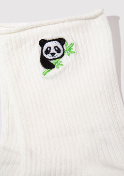Panda Islemeli Ekru Soket Corap - Mavi фото 2